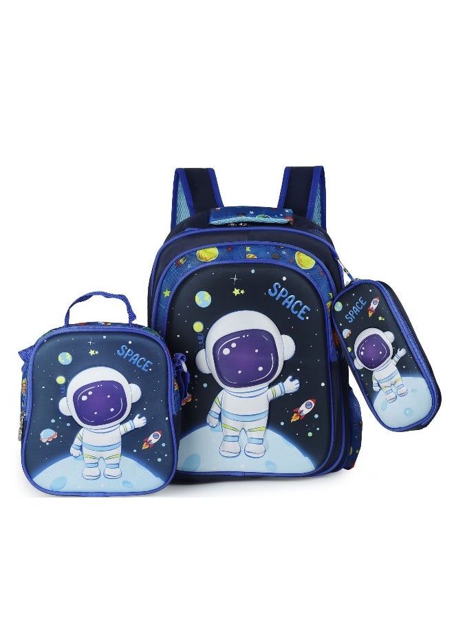 Nova Kids 16 Inch School Bag with Lunch Bag, Pencil Pouch, Lunch Box and Water Bottle - Astronaut - Blue