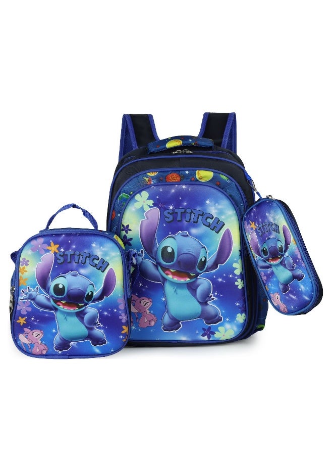 Nova Kids 16 Inch School Bag with Lunch Bag, Pencil Pouch, Lunch Box and Water Bottle - Astronaut - Blue