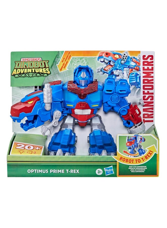 Dinobot Adventures Optimus Prime T-Rex Converting Toy With Lights And Sounds, 9+ Inch Action Figure, Ages 3 And Up