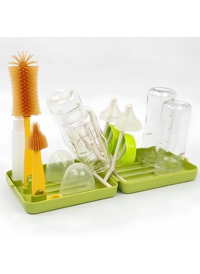 Travel Bottle Brush, 6 In 1 Travel Bottle Cleaner Kit With Silicone Bottle Brush/Nipple Brush/Straw Brush/Soap Dispenser/Storage/Bottle Drying Rack,Portable Baby Essentials Kit For Travel Green