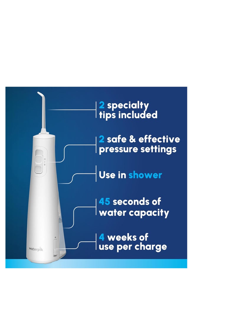 Waterpik Cordless Pulse Rechargeable Portable Water Flosser for Teeth, Gums, Braces Care and Travel with 2 Flossing Tips, Waterproof, ADA Accepted, WF-20 White, Packaging May Vary