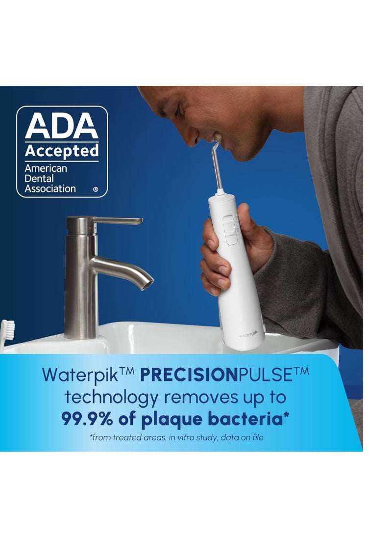 Waterpik Cordless Pulse Rechargeable Portable Water Flosser for Teeth, Gums, Braces Care and Travel with 2 Flossing Tips, Waterproof, ADA Accepted, WF-20 White, Packaging May Vary