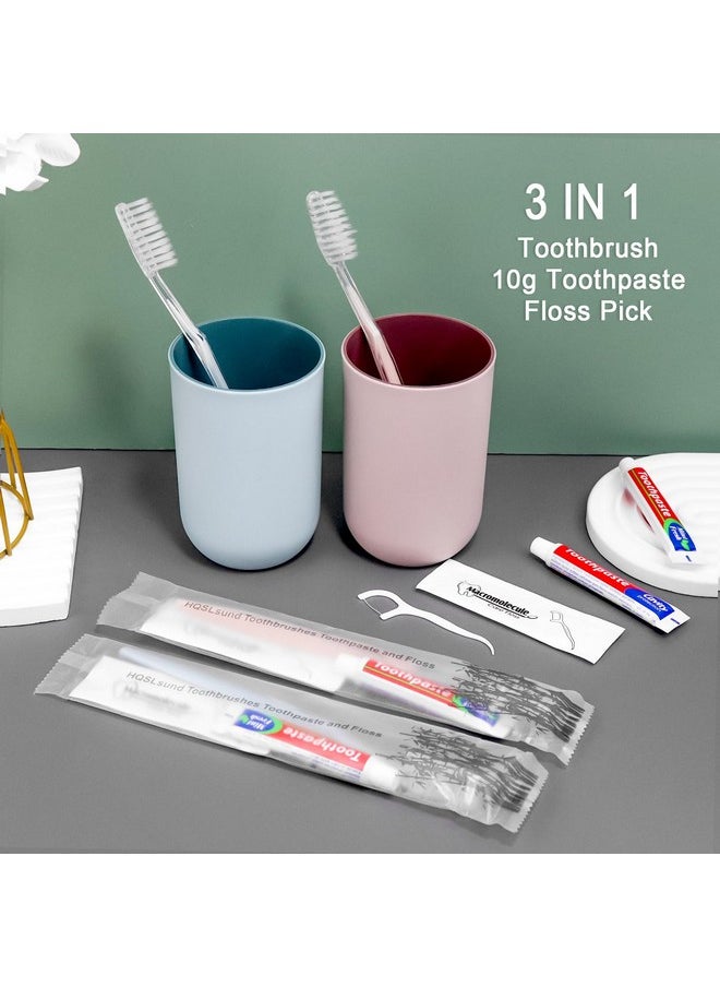 100 Pack Disposable Toothbrushes With Toothpaste Floss Individually Wrapped, 2 Color Toothbrush,10G Toothpaste,Floss Pick,Bulk Toothbrush Kit For Homeless,Airbnb,Hotel,Guest