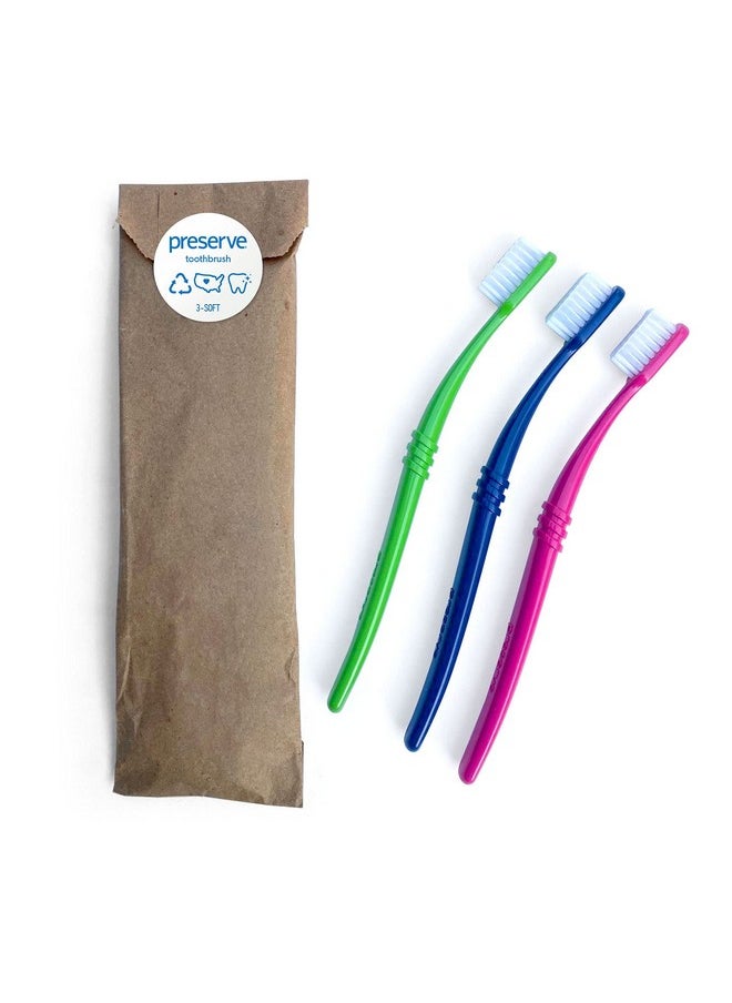 Eco Friendly Adult Toothbrushes, Made In The Usa From Recycled Plastic, Lightweight Paper Packaging, Soft Bristles, Colors Vary, 3 Count