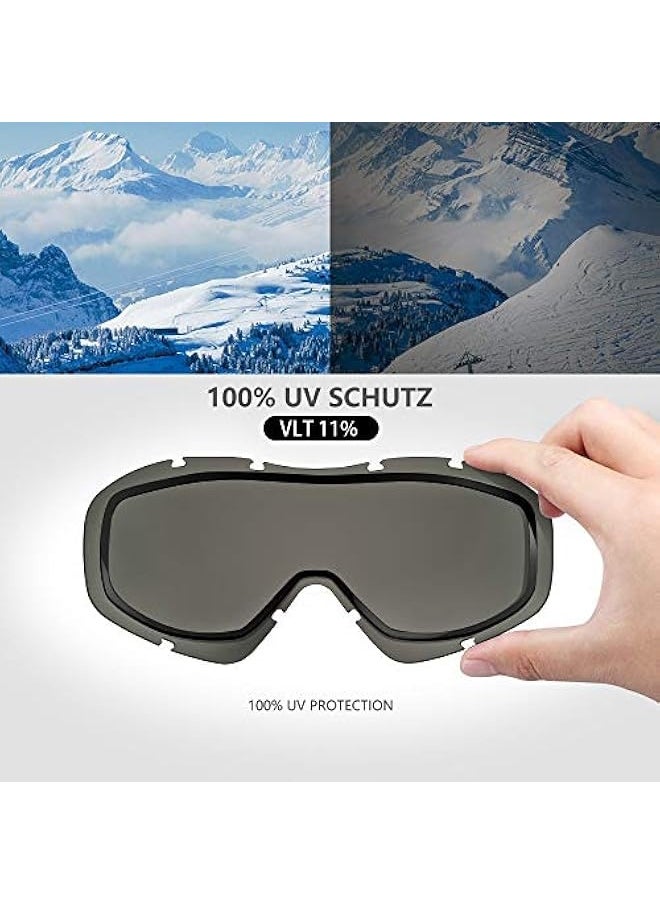 Ski Goggles - Over Glasses Ski/Snowboard Goggles for Men, Women & Youth - 100% UV Protection (Black Frame + VLT 10% Grey Lens with REVO Silver)