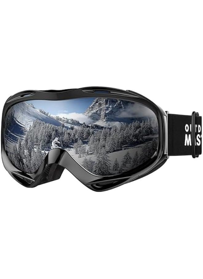 Ski Goggles - Over Glasses Ski/Snowboard Goggles for Men, Women & Youth - 100% UV Protection (Black Frame + VLT 10% Grey Lens with REVO Silver)