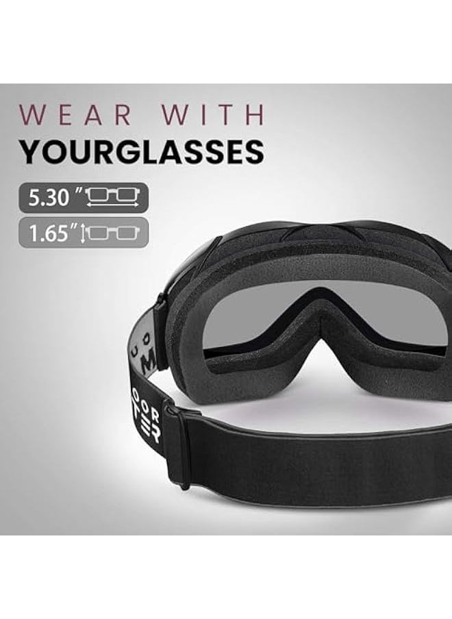 Ski Goggles - Over Glasses Ski/Snowboard Goggles for Men, Women & Youth - 100% UV Protection (Black Frame + VLT 10% Grey Lens with REVO Silver)