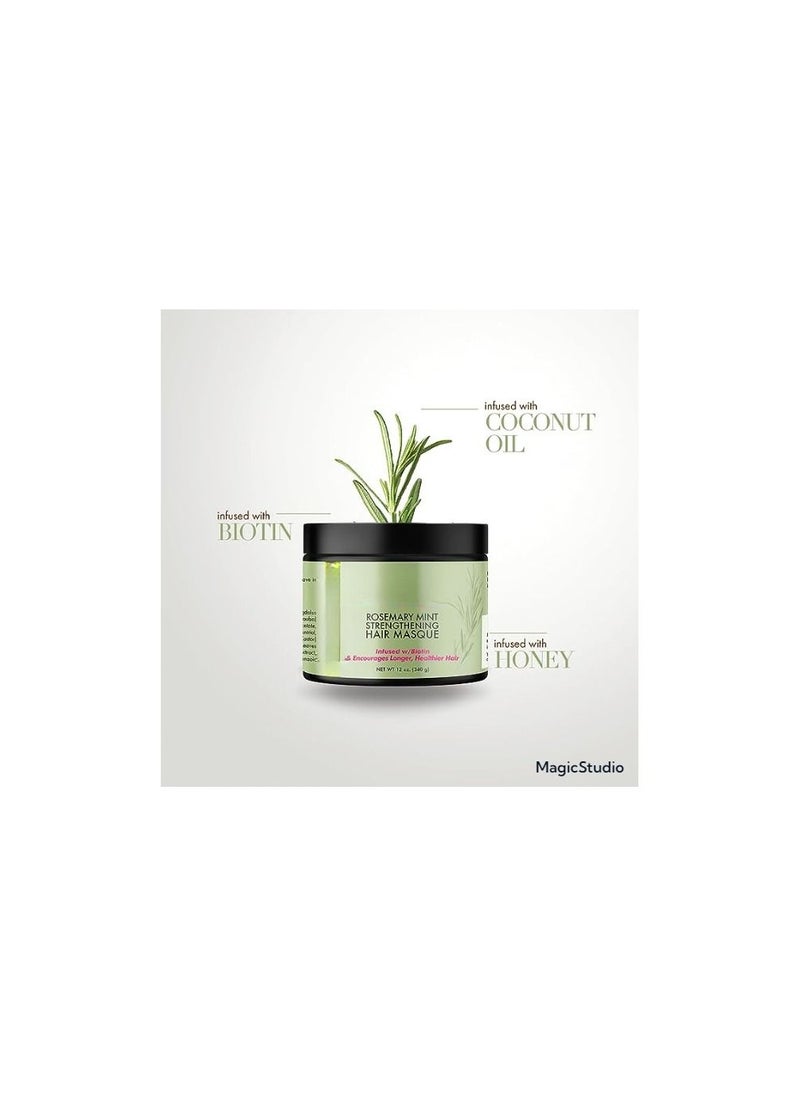 Organics Rosemary Mint Strengthening Hair Masque, Essential Oil and Biotin Deep Treatment, Miracle Repair for Dry, Damaged, Frizzy Hair and Paraben Free, For daily hair care and scalp treatments