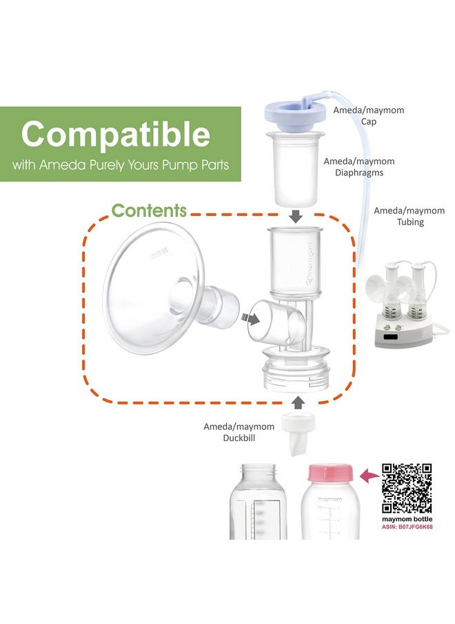 Myfit Flange Set, Two-Piece Breast Shield (15Mm Small) Base Connector Compatible With Selected Ameda Breast Pumps (Shield 15Mm + Connector)