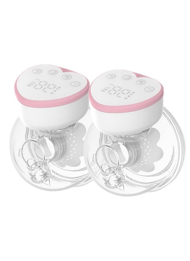 Double Wearable Breast Pump, 24Mm Painless Breastfeeding Hands-Free Electric Breast Pump With 4 Mode 12 Levels, Leak-Proof Design & Low Noise, Extra 19Mm&21Mm Flange Inserts (Aurora Pink)