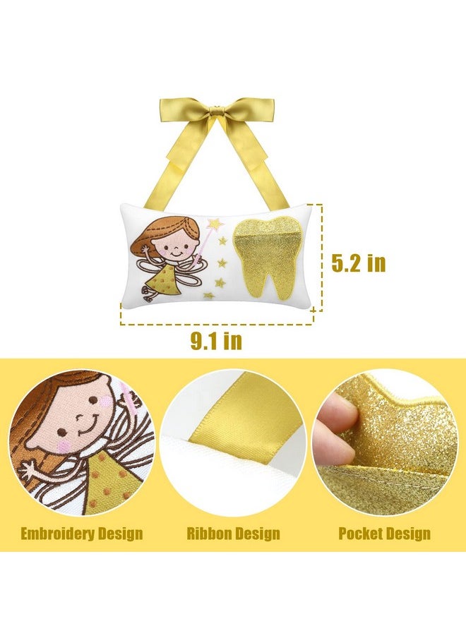 Tooth Fairy Pillow With Pocket For Girls And Boys Kids Tooth Pillow Toothfairy Gifts Tooth Keepsake Pouch 8.6 X 4.8 Inches (For Girls)