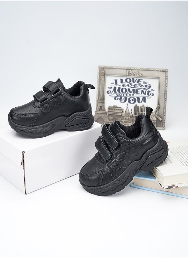 Comfortable Black School Sneakers with Adjustable Velcro Straps for Kids