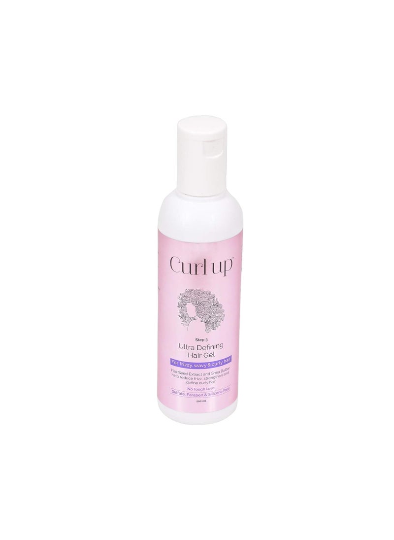 Curl Up Ultra Defining Hair Gel - Strong Hold Flaxseed Hair Gel - For Dry Frizzy, Wavy & Curly Hair - Sulphate Paraben & Silicone Free (200ml)