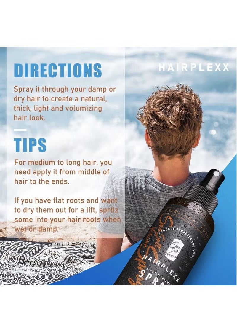 Hairplexx Sea Salt Volume Hair Spray- Create Natural Thick and Volumizing Hair Look with Matte Finish and Mild Hold, 200ml / 6.7oz