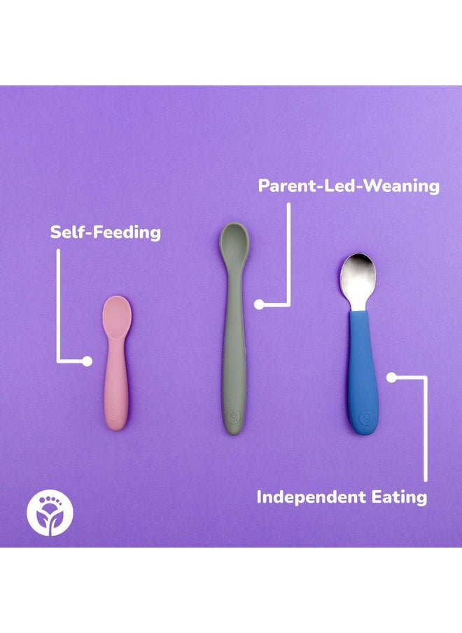 Toddler Utensils, 3 Forks & 3 Spoons, 18/8 Stainless Steel & Food Grade Silicone, Thick Easy-Grip Handles, Perfect Length For New Self Feeders, Gentle On Gums & Teeth, Dishwasher Safe