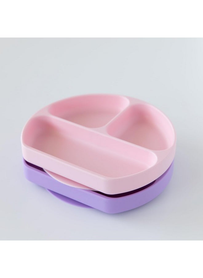 Toddler And Baby Suction Plate, Silicone Divided Grip Dish For Babies And Kids, Baby Led Weaning, Children Feeding Supplies, Non Skid Bottom, Platinum Silicone, 6 Months Up, Lavender And Pink