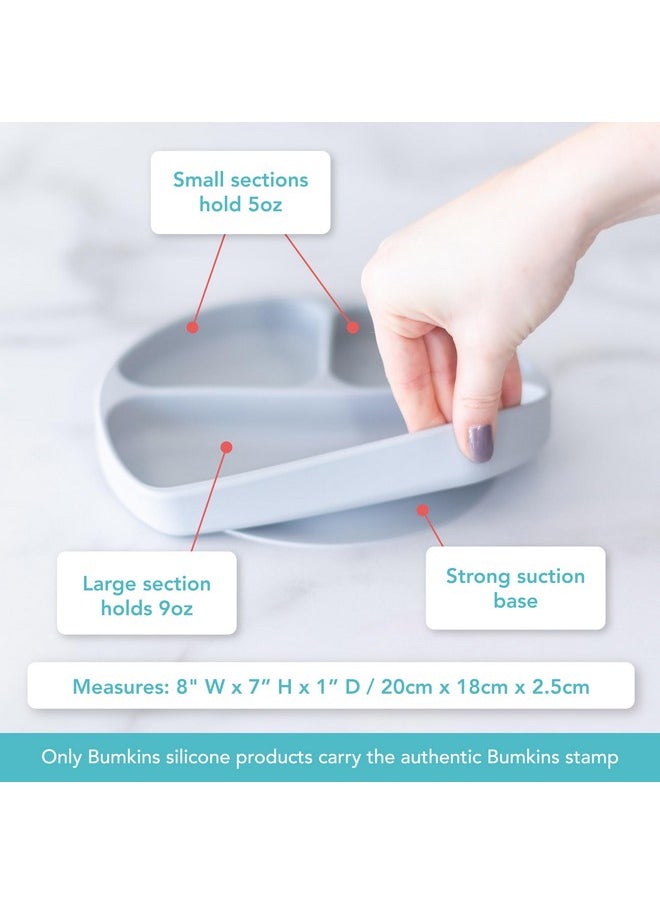 Toddler And Baby Suction Plate, Divided Grip Dish For Babies And Kids, Baby Led Weaning, Feeding Supplies, Sticks To Tables And Highchairs, Platinum Silicone, For Chidren 6 Months, Gray