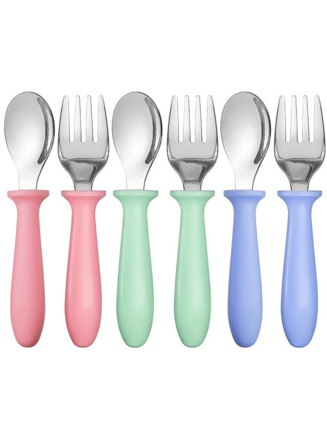 6 Pieces Toddler Utensils,Toddler Forks And Spoons,Kids Silverware Set With Plastic Handle Stainless Steel Toddler Silverware,Dishwasher Safe