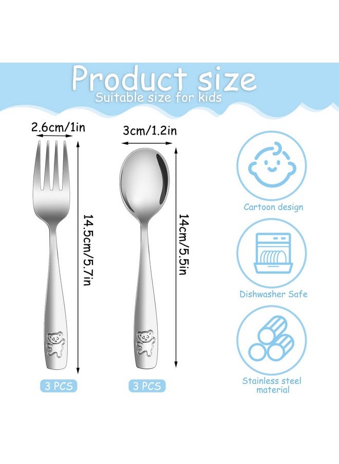 6 Pieces Toddler Utensils Kids Silverware Stainless Steel Toddler Forks And Spoons Set, Metal Children'S Safe Flatware Kids Cutlery Set, 3 X Child Forks, 3 X Children Spoons