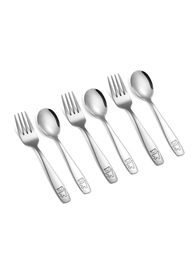 6 Pieces Toddler Utensils Kids Silverware Stainless Steel Toddler Forks And Spoons Set, Metal Children'S Safe Flatware Kids Cutlery Set, 3 X Child Forks, 3 X Children Spoons