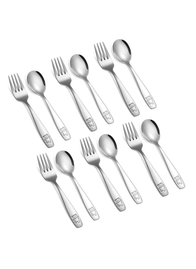 12 Pieces Kids Silverware Toddler Utensils Kids Forks And Spoons Set, Metal Toddler Cutlery Stainless Steel Childrens Flatware Set, Dishwasher Safe