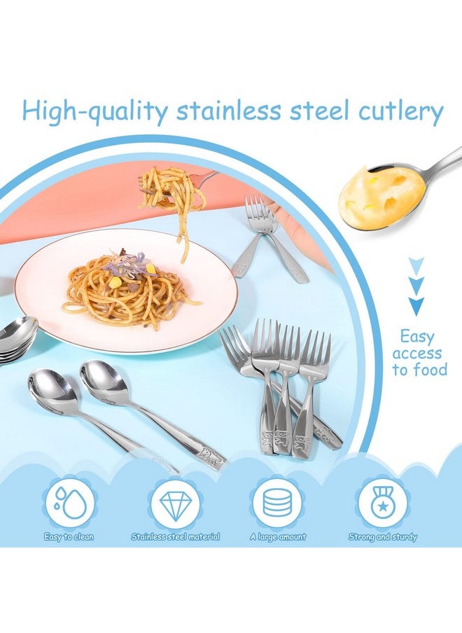 12 Pieces Kids Silverware Toddler Utensils Kids Forks And Spoons Set, Metal Toddler Cutlery Stainless Steel Childrens Flatware Set, Dishwasher Safe