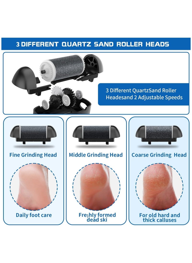 Electric Feet Callus Remover, Professional 18 in 1 Foot File Pedicure Kit Tools, Rechargeable Dry Dead Skin Foot Scraper with 3 Roller Heads & 2-Speed Power for Feet Hands Heels Spa (Black)