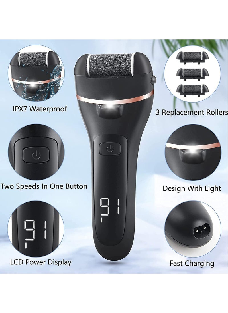 Electric Feet Callus Remover, Professional 18 in 1 Foot File Pedicure Kit Tools, Rechargeable Dry Dead Skin Foot Scraper with 3 Roller Heads & 2-Speed Power for Feet Hands Heels Spa (Black)
