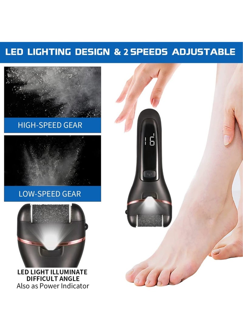 Electric Feet Callus Remover, Professional 18 in 1 Foot File Pedicure Kit Tools, Rechargeable Dry Dead Skin Foot Scraper with 3 Roller Heads & 2-Speed Power for Feet Hands Heels Spa (Black)