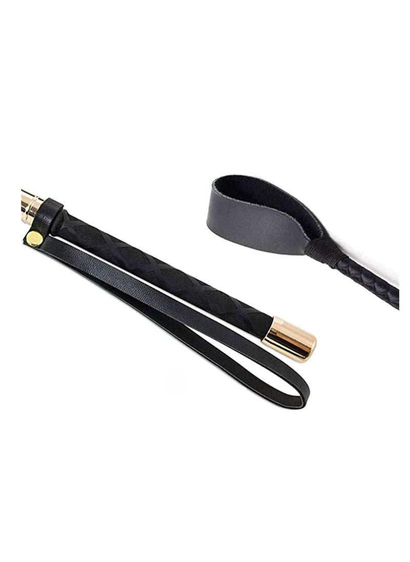 Premium Black Leather Riding Crop for Horses 18 Inch Equestrian Training Tool with Double Slapper Ensuring Quality and Effectiveness in Outdoor Horse Training