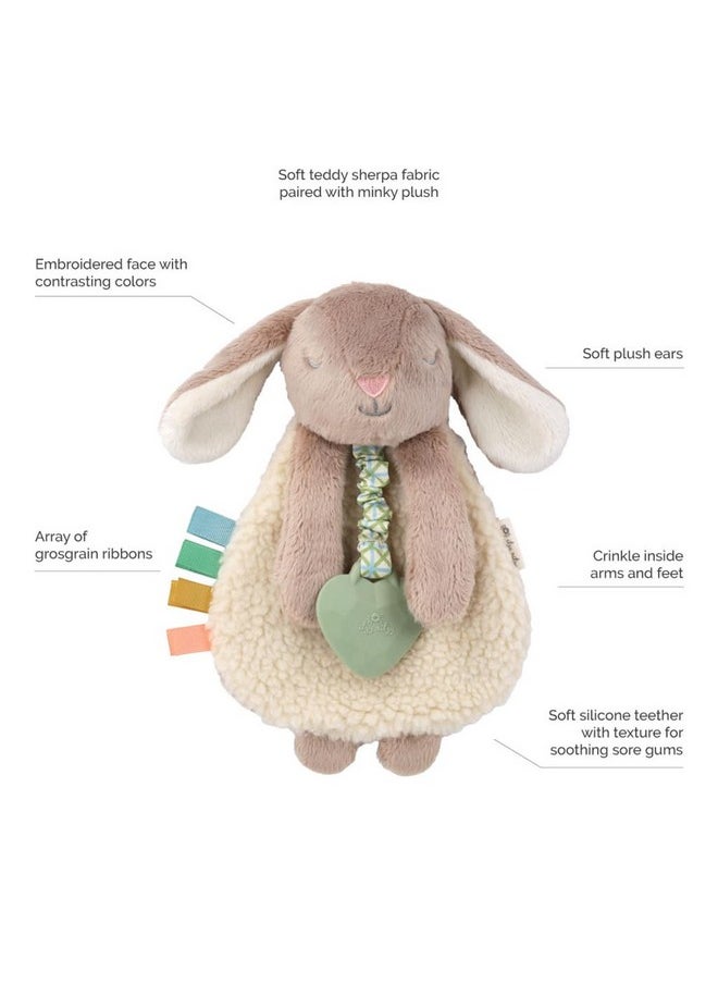 - Itzy Lovey Including Teether - Baby Lovey With Teether, Textured Ribbons & Dangle Arms - Features Crinkle Sound, Sherpa Fabric And Minky Plush (Taupe Bunny)