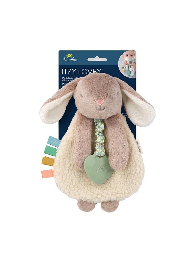 - Itzy Lovey Including Teether - Baby Lovey With Teether, Textured Ribbons & Dangle Arms - Features Crinkle Sound, Sherpa Fabric And Minky Plush (Taupe Bunny)