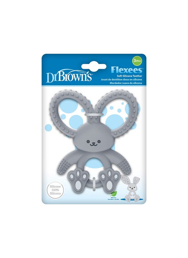 Flexees Gray Bunny, Soft 100% Silicone Baby Teether, Bpa Free, 3M+