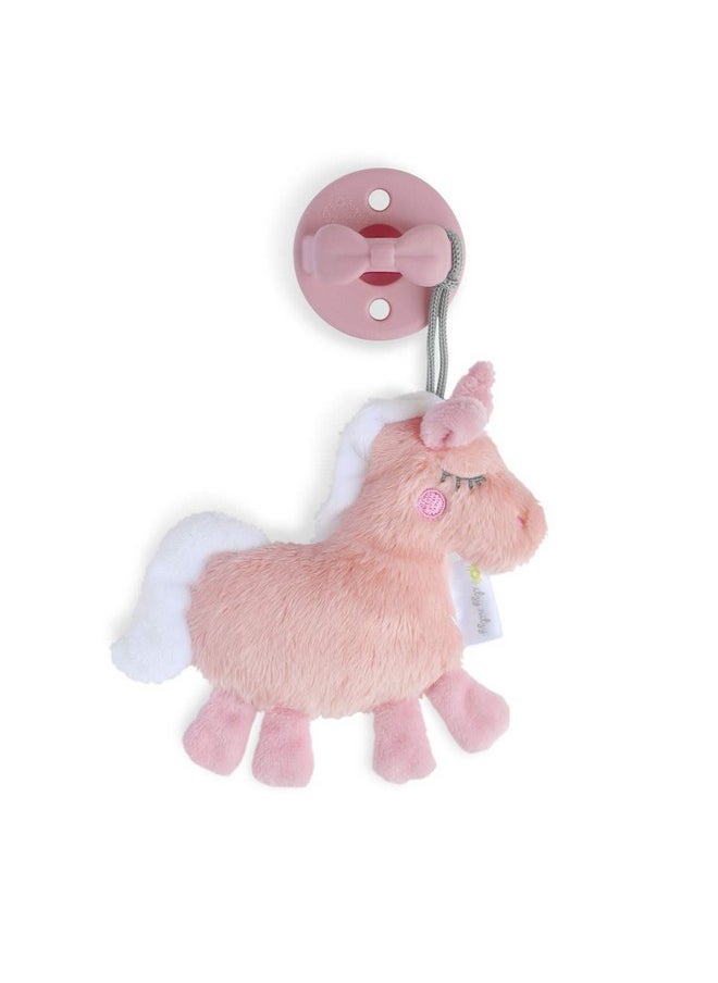 Pacifier & Lovey Set - Includes Silicone Pacifier With Stuffed Animal Lovey - Detachable Plush Unicorn Pacifier Holder & Coordinating Pink Silicone Pacifier, Ideal For Ages 0 Months & Up