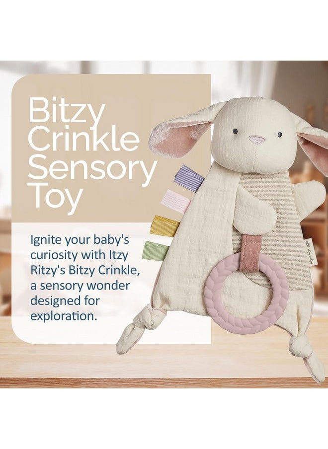 - Bitzy Crinkle Sensory Toy Bunny With Crinkle Sound For Babies & Toddlers - Features Soft Braided Teething Ring & Textured Ribbons, Designed For Ages 0 Months And Up, Bunny