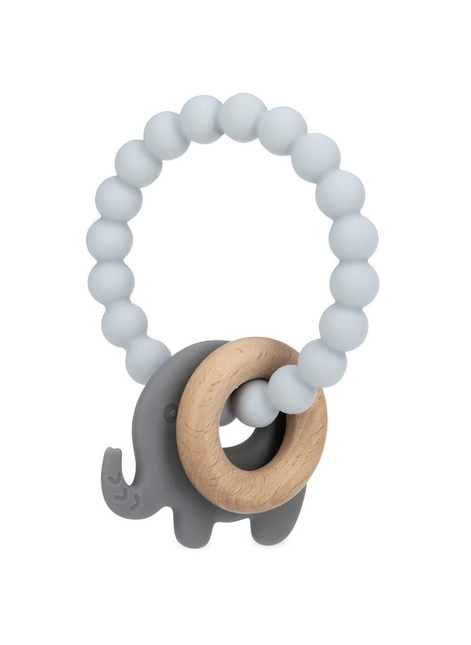 Natural Wood & Silicone Teether Ring: 3 M+, Elephant, Gray