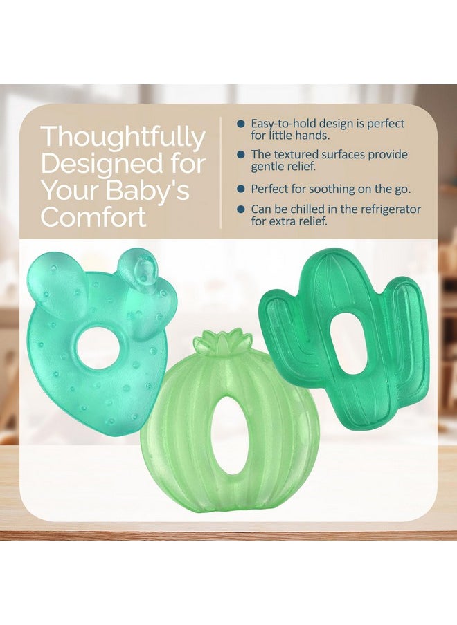 Water-Filled Teethers - Cold Cutie Coolers Textured On Both Sides To Massage Sore Gums & Emerging Teeth - Can Be Chilled In Refrigerator, Set Of 3 Green Cactus Water Teethers