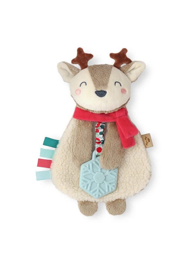 - Itzy Lovey Including Teether - Baby Lovey With Teether, Textured Ribbons & Dangle Arms - Features Crinkle Sound, Sherpa Fabric And Minky Plush (Jolly The Reindeer)