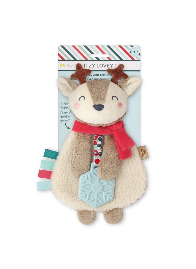 - Itzy Lovey Including Teether - Baby Lovey With Teether, Textured Ribbons & Dangle Arms - Features Crinkle Sound, Sherpa Fabric And Minky Plush (Jolly The Reindeer)