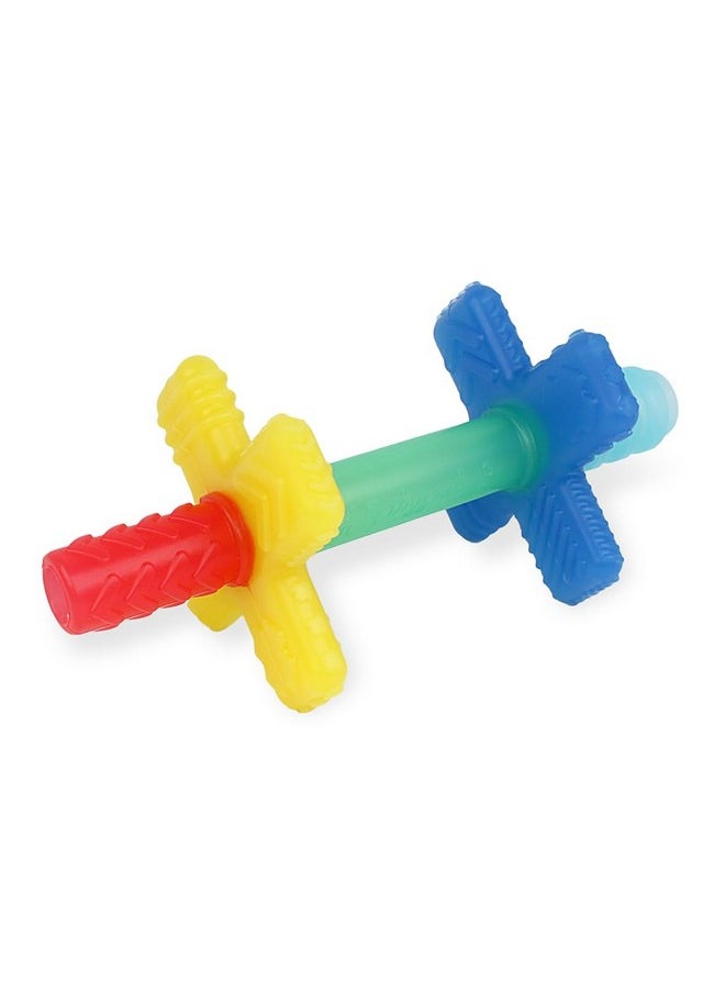 Teensy Tube Teether; Textured Hollow Baby Teething Tube That Reaches Front Teeth & Back Molars, Made Of Soft Silicone (Rainbow)