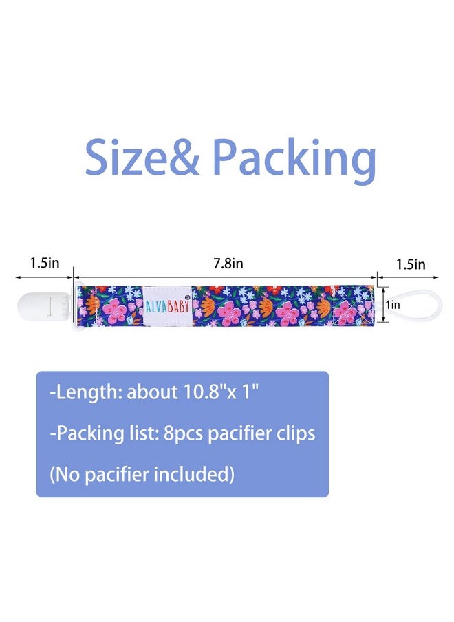 Pacifier Clips Floral 8 Packs Paci Clip Holder Leashes For Baby Girls Fits Teething Rings Toys