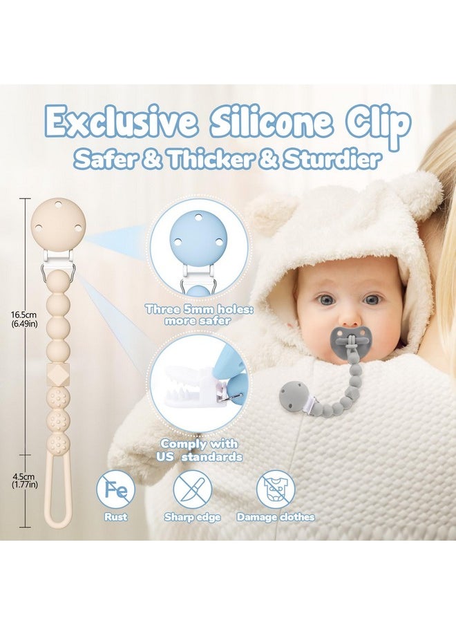 Pacifier Holder Clip With One Piece Beads For Baby Boys And Girls, 3 Pack Soft Flexible Rust-Free Binky Clips With Texture For Teething, Baby Essentials, Keeps Pacifier Clean, Safe For Newborn