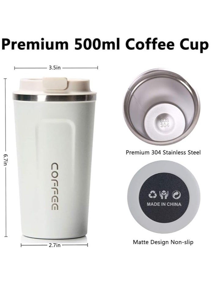 Vacuum Insulated Travel Mug Leakproof Double Wall Stainless Steel Reusable Coffee Cup with Lid for Hot and Cold Drinks white