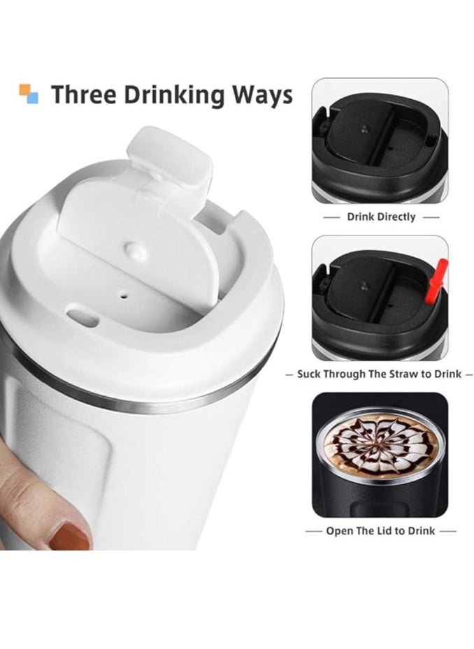 Vacuum Insulated Travel Mug Leakproof Double Wall Stainless Steel Reusable Coffee Cup with Lid for Hot and Cold Drinks white