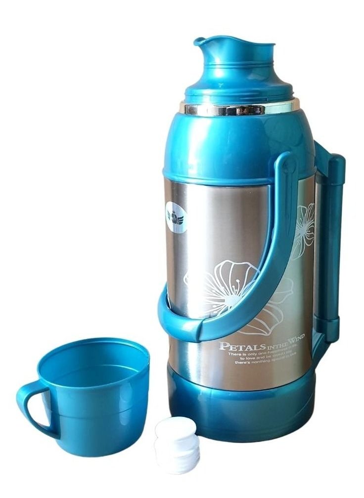 ARTC Insulated Glass Refill Hot And Cold Vacuum Thermos Flask Jug With Stainless Steel Body 12 Hours Hot With Soncap For Tea And Coffee And Water And Camping And Home Use Party Blue Color