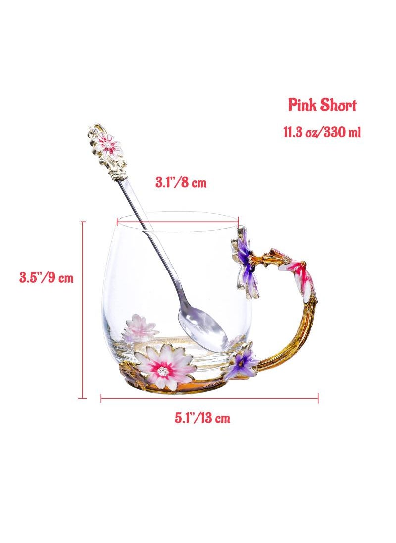 Enamel Daisy Crystal Glass Mugs Drinkware For Cold And Hot Beverage With Floral Design And Gift Box 330ML