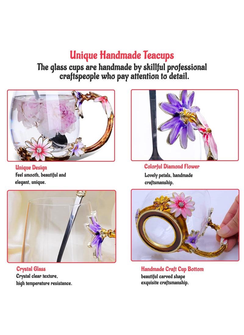 Enamel Daisy Crystal Glass Mugs Drinkware For Cold And Hot Beverage With Floral Design And Gift Box 330ML