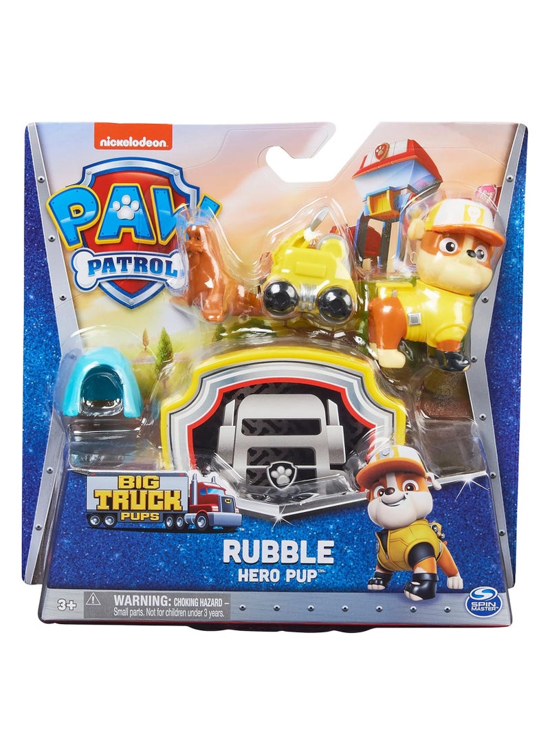 Paw Patrol Big Truck Pups Rubble Action Figure with Clip-on Rescue Drone, Command Center Pod and Animal Friend