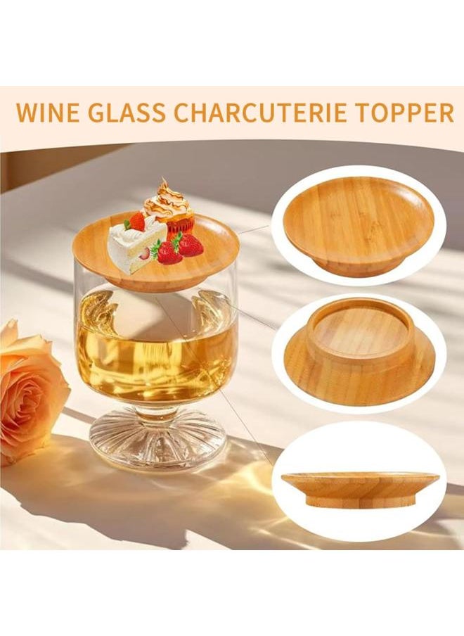 6Pcs Wine Glass Charcuterie Topper, Charcuterie Wine Glass Topper, Bamboo Wine Glass Topper Coasters，Wine Charcuterie Topper with Party Wine Accessories Housewarming Gifts