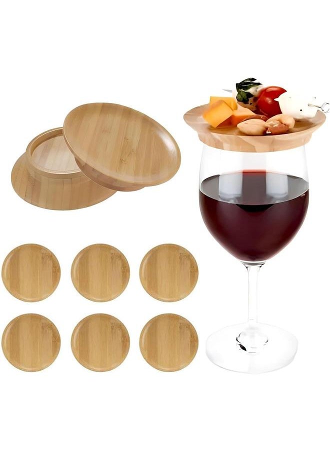 6Pcs Wine Glass Charcuterie Topper, Charcuterie Wine Glass Topper, Bamboo Wine Glass Topper Coasters，Wine Charcuterie Topper with Party Wine Accessories Housewarming Gifts